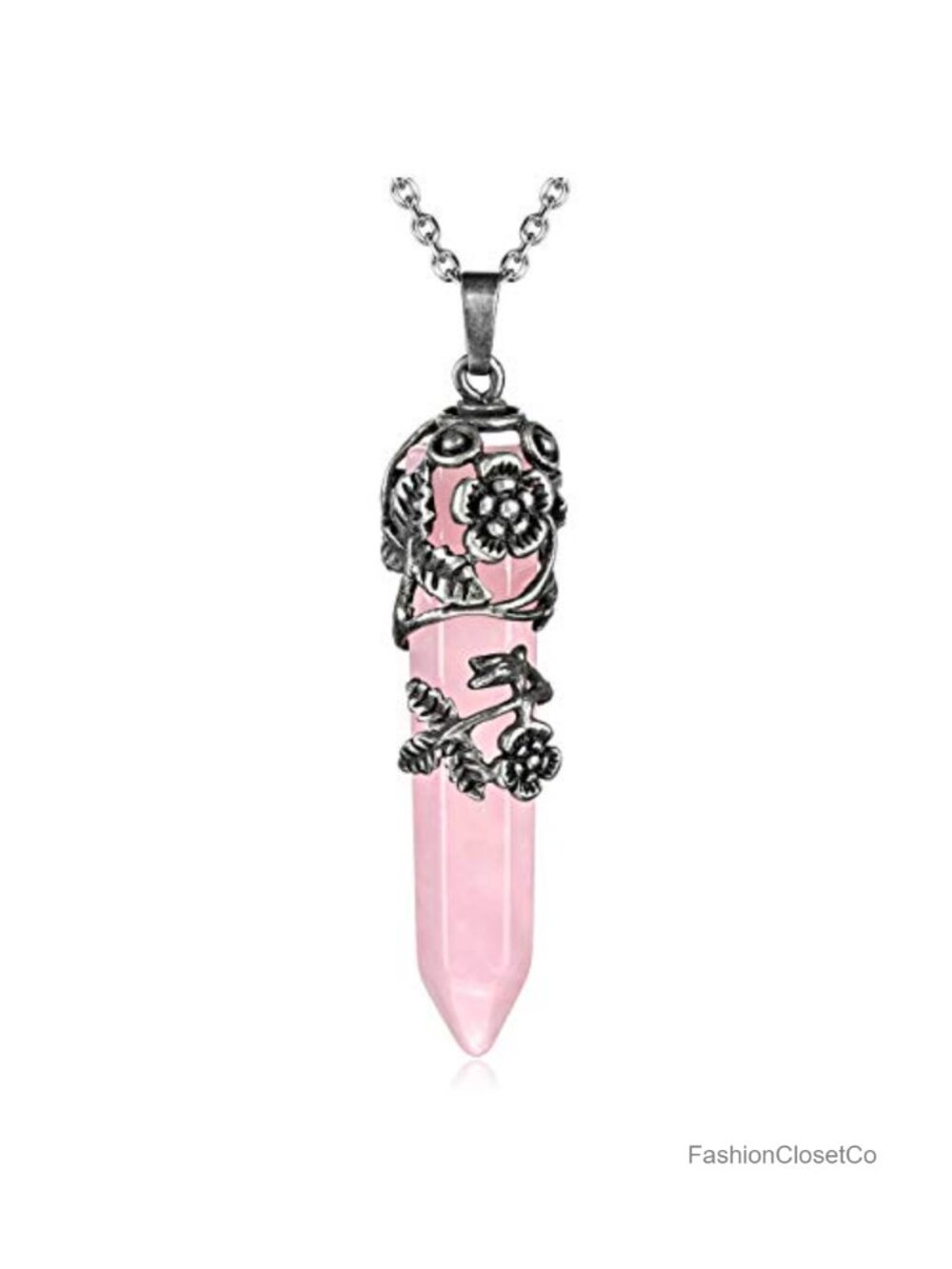 Rose Quartz Crystal Pendant Necklace Flower Wrap Healing 24" Chain